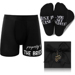 Geyoga 3pcs Groom Gift مجموعة هدايا الزفاف للعريس تشمل Boxer Briefwear Socks Goots Hight for Bride (L)