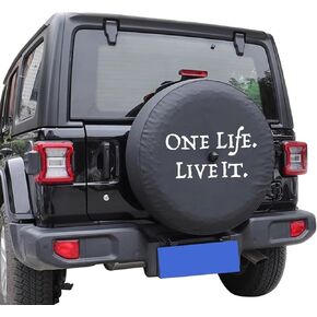 for Jeep Wrangler Spare Tire Cover Compatible with JL Sport & Sahara (2018-2025) 31-33 Inch, Thickened PVC Leather Waterproof Cover with Camera Cutout - Black One Life Live It Design