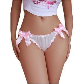 Women's Sexy Thongs Bow Front Briefs Low Rise Ruffle Panty Lettuce Trim Cute Panties Cheeky Underwear