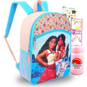 Disney Moana Backpack for Girls - Bundle with 16" Moana Backpack, Water Bottle, Stickers, More | Moana School Bag Set for Kids