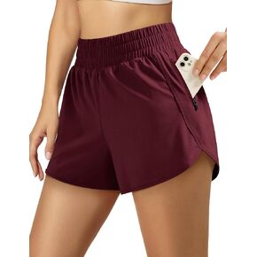 Holure Womens High Pherced Shorts مع بطانة سروال شورت سريع الجفاف خفيفة الوزن الرياضية الرياضية شورت الجيوب الرمز البريدي