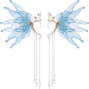 FRESHME Elf Ear Cuffs Mermaid - Fairy Ear Cuffs with Tassel Auricular Fins Ears Elven Wrap Clip-on Earring Dress Up As a Mermaid Renaissance Renfaire Dress Up Christmas Cosplay Accessories for Women