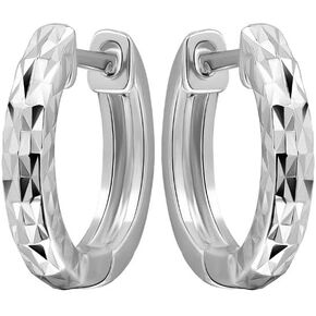 Sterling Silver Diamond-Cut Ear Cuff Hinged Huggie Small Hoop Earrings, 13mm Diameter