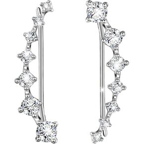 S925 Sterling Silver Cuff Cuff أقراط للنساء | Zirconia المكعب Hypoallergenic و 7 مجوهرات زفاف عيد الحب الكريستال | هدية عيد ميلاد لها
