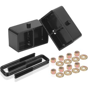 3 Inches Rear Leveling Lift Blocks Kit Compatible with 1999-2019 Chevy Silverado 1500, GMC Sierra 1500, 3" Rear Black Leveling Kit Block Extended Square U-Bolts