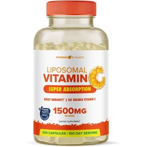 كبسولات فيتامين C الشحمية C 1500mg مخزنة في VIT C ، الجهاز المناعي والمعزز الكولاجين ، 1500 ملغ جرعة عالية من المناعة القابلة للذوبان الدعم مكملات حمض الأسكوربيك (200 كبسولة) نباتي نباتي