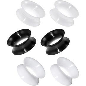 6PCS Ultra Thin Silicone Ear Gauges Flexible Ear Tunnels Plugs Double Flared Flesh Stretchers Expander Black White Clear Ear Tunnels Piercing Jewelry for Women Men