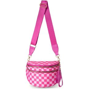 Lushandy Checkered Crossbody Bags for Women, Bum Bag Nylon Checkered Shoulder Bag Large Hobo Crossbody Purse for Travel