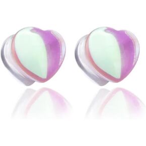 1 Pair Pink Heart Solid Glass Ear Plugs Tunnels Double Flared Saddle Colorful Expander Stretcher Ears Gauge Plug Piercing Body Jewelry for Women Men Unisex