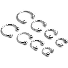 Gidemen 16G Horseshoe Rings Surgical Steel Nose Septum Horseshoe Hoop Earring Eyebrow Tragus Lip Rings Daith Helix Piercing Jewelry for Women Men 6-12mm Smily Piercing Jewelry