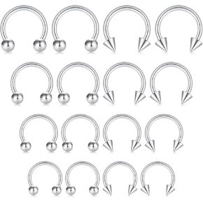 Mayhoop 16G Surgical Steel Nose Septum Horseshoe Hoop Earring Eyebrow Tragus Lip Piercing Ring Balls & Spikes 6-12mm For Women Men