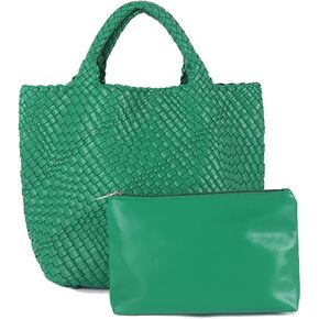 Woven Vegan Leather Handmade Tote for Women - Summer Beach Travel Hand Bag, Purse, Satchel Handbag