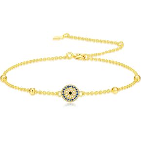 سوار Gold Evil Eye للنساء للحماية من الذهب الصلبة سوار السوار المجوهرات لأمها صديقتها عيد ميلاد عيد الأم 6.5 '+2' '