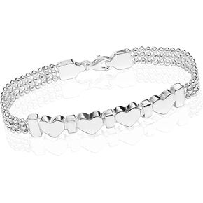 LeCalla 925 Sterling Silver Heart Bracelet Jewelry for Women | Lightweight Infinity Heart Link Charms Adjustable Bracelets | Valentines Day Gifts for Her