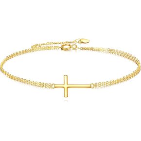 أساور Kecho 14K Gold Cross للنساء الصليب الديني الصليب القابل للتعديل هدايا المجوهرات