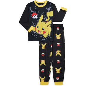 Pokemon Pajamas for Boys, 2 Piece Pikachu PJs for Kids, Long Sleeve Top and Pants Pajama Set, Sizes 4 to 12