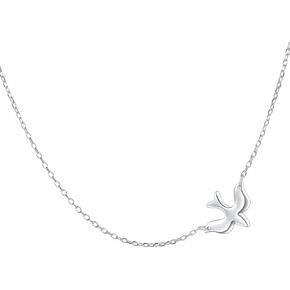 DAOCHONG S925 Sterling Silver Jewelry Doves Birds Faith Hope Love Choker Necklace 14+4"