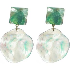 Women's Green Transparent Round Clip On Earrings No Pierced Ears Summer Holiday