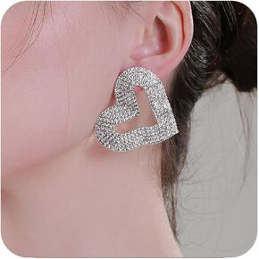Heart-Shaped Clip On Earrings for Women, Luxe Crystal Bridal Jewelry with Heavy Texture – Premium Non-Pierced Wedding Earrings (Large Size)