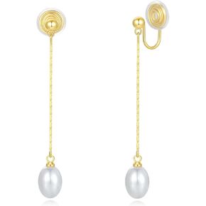 Clip on Earrings for Women Fake Pearl Earrings Dangle Drop No Piercing Earrings 18K Gold Plated Long Tassel Chain Ear Clips Minimalist Wedding Jewelry