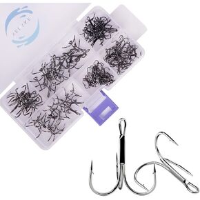 Fishing Treble Hooks Kit 130 Packs Strong Sharp Round Bend for Lures Baits Saltwater Fishing 6 Sizes 2# 4# 6# 8# 10# 12#