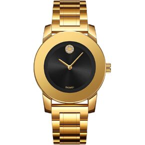 Gosasa Elegant Unisex Stainless Steel Waterproof Quartz Watch with Diamond Accents - Minimalist Luxury Business Casual Wrist Watch for Men and Women