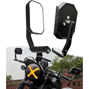 CNC Aluminum Alloy Motorcycle Side Mirrors Handlebar End Unique Convex Wide-angle Mirror Blind Spot Adjustable Rear View Auxiliary Mirrors for 22mm 7/8" inch Standard Hollow