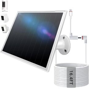 Solar Panel for Ring Camera, 8W High - Efficiency Solar Charger, Compatible with Stick Up Cam & Spotlight Cam (Battery) - Waterproof, 16ft Long Cable, USB-C & DC5V Ports, Sleek White Finish