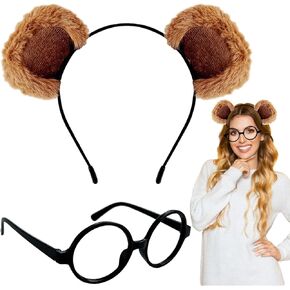 مجموعة أزياء أزياء Chipmunks ، أذني Chipmunk عصابة رأس ، نظارات إطار جولة سوداء ، ونطاق الشعر حيوان رقيق لإكسسوارات أزياء الهالوين ، لوازم حفلات تأثيري