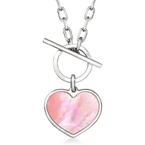 Ross-Simons Italian Pink Mother-Of-Pearl Heart Toggle Necklace in Sterling Silver. 18 inches