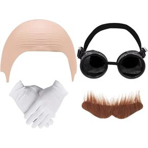 4 PCS HALLOWEEN MAN ASSUME بما في ذلك زي Steampunk Goggles Beard Santa Cotton Gloves Cap Cap Cap Halloween Party