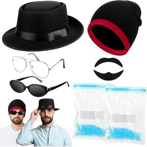 Zooyawawn 9 PCS Halloween Hazmat Costume Men Assuity Assume Comples Comphound Porkpie Hat Beainie Caps Sunglasses Hape Bead Bea Bue