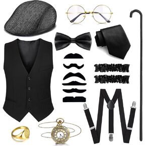 Rioso 1920s أزياء Gatsby Gatsby Gangster Assories مجموعة الزينة العشرين للرجال