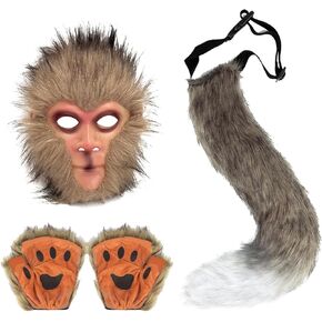 Monkey Costume Adult Orangutan Cosplay Outfit Mask Tail Gloves Accessories Props for Men Women