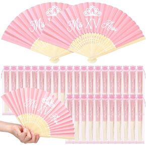 36 PCS Recuerdos Para 15 Años Quinceañeras Quinceanera Decorations Quinceanera Party Party Favors للضيوف من المشجعين القابل للطي الوردي مع أكياس الأورجانزا MIS Quince Gift for Withides Wedding Pajamas Party