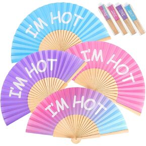 Chuangdi 4 PCS Foldable Hand Fans أنا ساخن خشبي قابل للطي مروحة محمولة مع أكياس أورجانيات من النساء للنساء خط الرقص مهرجان الزفاف مهرجان الزفاف