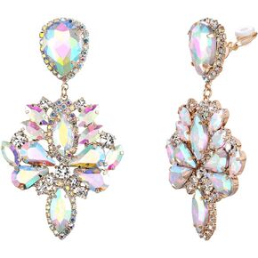 BriLove Clip-On Earrings Wedding Stunning Crystal Rhinestone Marquise Teardrop Cluster Dangle Earring for Women Party Prom Accessory