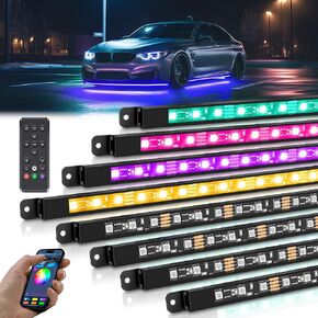 MICTUNING 8Pcs RGBW Underglow LED Lights for Cars with APP & Remote Control, IP68 Waterproof Aluminum Multicolor Modes Music Soundsync Exterior Neon Accent LED Light Bar, 2 Years Warranty