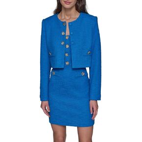 Karl Lagerfeld Paris Women's Tweed Solid Scoop Neck Cropped Knit Blazer
