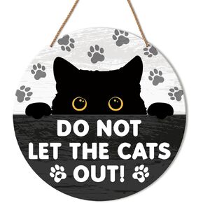 HSNBT Do Not Let Cat Out Door Sign, Cat Hanging Sign for Home Front Door Porch Beware of Cat Sign Rustic Wall Decorations Gift for Cat Mom Dad Lover Own