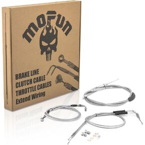 Mofun Throttle and Idle Cable Kit & Clutch Cable & Non-ABS Hydraulic Front Brake Line Compatible with Harley Softail Fat Boy Deuce Night Train 2000-2003 2004 2005 2006, Fit 12"-14" Handlebar, Chrome
