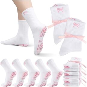 Jeyiour 5 أزواج Coquette Bow Socks للنساء اللطيفات غير المنقولة بالقطن النقي مع مطرزة على بيلاتيس اليوغا بار الباليه