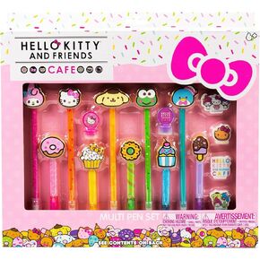 Hello Kitty & Friends Café Multi-Pen Set, 10 Hello Kitty Pens For Kawaii Notebook, Stamps, Erasers & More Sanrio Stationery, Fun Office Supplies, Cute School Supplies, Hello Kitty Merch
