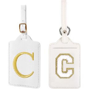 Personalized Initial Luggage Tags for Suitcases,2 Versions Leather Letter Cute Luggage Tags with Privacy Name Card,Embroidered Travel Bag Backpack Tags Gifts for Women Kids Girls Teens