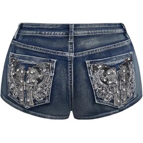 Soly Hux Women's Y2K Sparkly Jeans Geanny Mini Minim Shorts Music Music Festival Assival