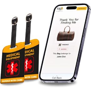 [Pack 2] tag8 Medical Equipment Smart Luggage Tag ID |Bag Tag for Respiratory Devices, CPAP, Surgical Equipment, Medical Device | Airline Compliant | SITA World Tracer Code Enabled | Gift idea