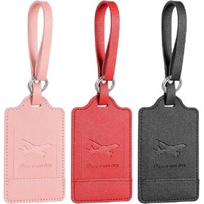Leather Luggage Tags, 3 Pack Luggage Suitcase Tags with Name ID Card for Suitcases Privacy Protection Bag Tags Travel Accessories Travel Essentials(Multiple Colors)