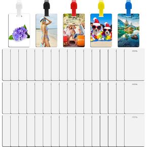 40 Pcs Sublimation Luggage Tags Blank with Color Straps, MDF Double Sided Suitcase Label Tag for DIY Business ID Card Holder Travel Sports Pet Tags, White Yellow Black Red Blue Straps