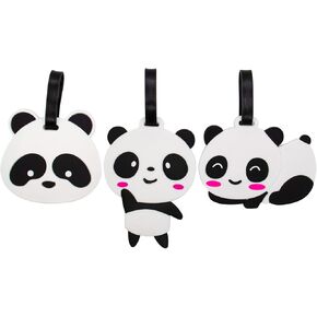 AUEAR, Travel Luggage Tags Cute Unique Cartoon Panda Silicone ID Labels Name Card Holders for Suitcases (3-Pack)