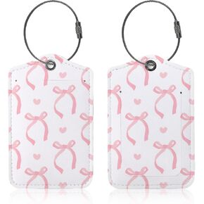 2 PCS Cute Luggage Tag, Pink Bow Luggage Tags,Fashion Travel Tags for Women,with Privacy Protection Back Cover,Suitable for Suitcases Travel Bags Backpacks Handbags (Pink)